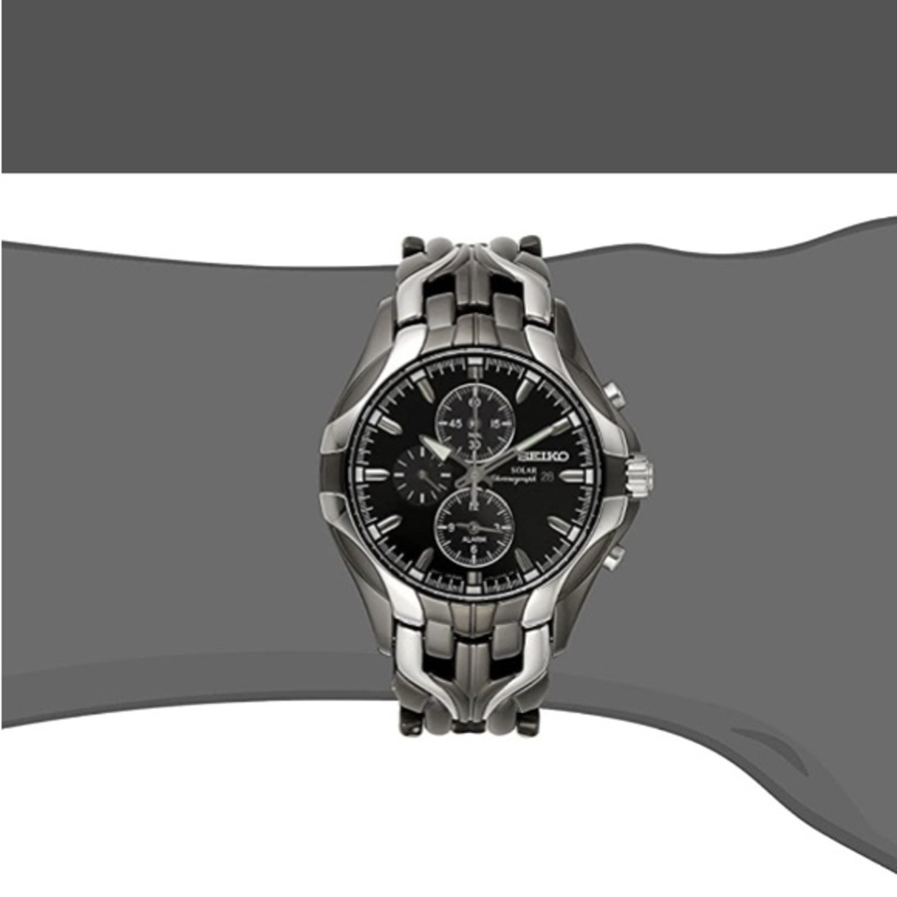 Seiko Chronograph Solar Excelsior Gunmetal and Silver-Tone Stainless Steel Watch